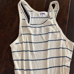 LNA white and blue striped tank top body suit (S)